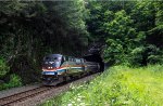 AMTK 712 leads the deadhead move of the Berkshire Flyer out the east portal of the State Line Tunnel